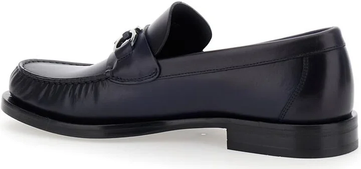 'Fort' Blue Slip-On Loafers With Gancini Detail In Brushed Leather Man - Image 3