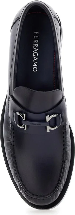'Fort' Blue Slip-On Loafers With Gancini Detail In Brushed Leather Man - Image 4