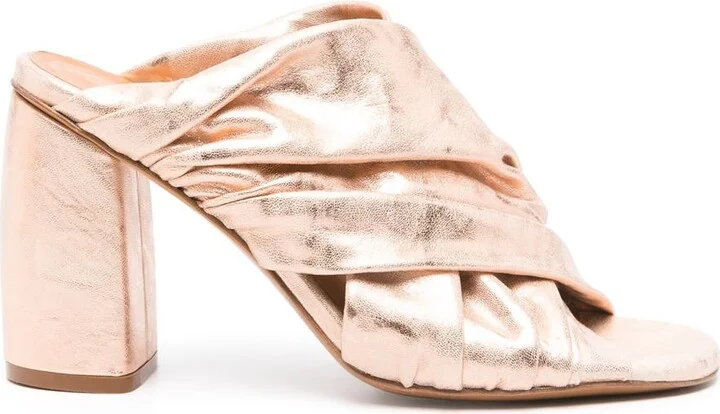 Forte_Forte Heeled Laminated Leather Crossed Sandals Shoes