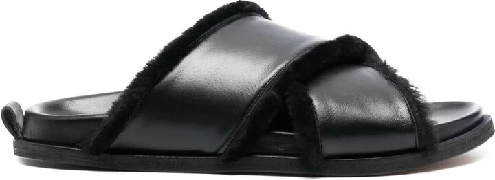 Forte_Forte Shierling And Leather Crossed Sandals Shoes