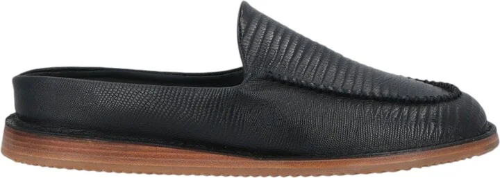 Fosko 6303291 Black Calf Embossed Leather Mules & Clogs