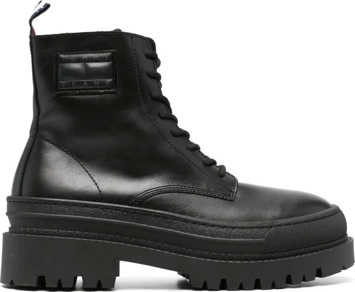 Foxing lace-up leather boots