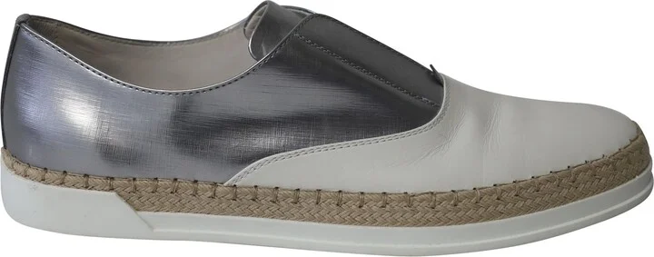 Francesina Espadrille Slip On Sneakers in Silver/White Leather