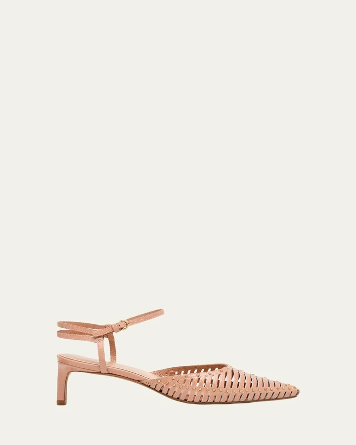 Francine Caged Leather Ankle-Strap Pumps