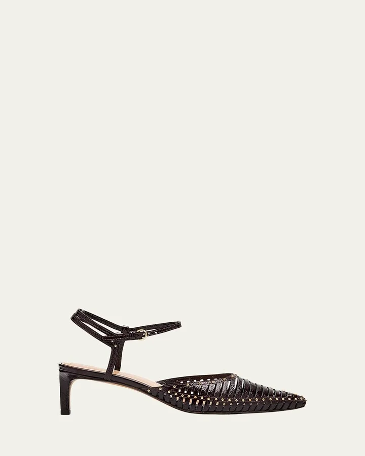 Francine Caged Leather Ankle-Strap Pumps