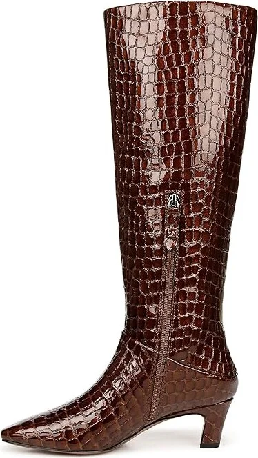 Franco Sarto Andria High Shaft Boot Wide Calf Women's Boots Brown Croc Print Leather : 7 M - Image 5