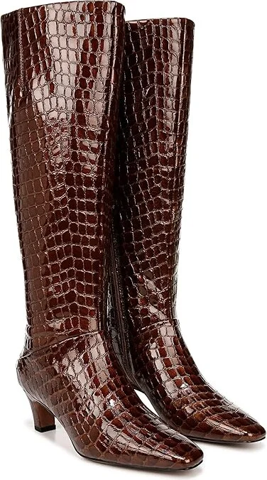 Franco Sarto Andria High Shaft Boot Wide Calf Women's Boots Brown Croc Print Leather : 7 M
