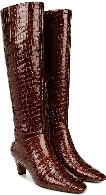 Franco Sarto Andria High Shaft Boots Women's Boots Brown Croc Print Leather : 6.5 M