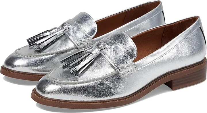 Franco Sarto Carolynn Low Slip-On Tassel Loafers Women's Flat Shoes Silver Metallic : 6.5 M, Leather