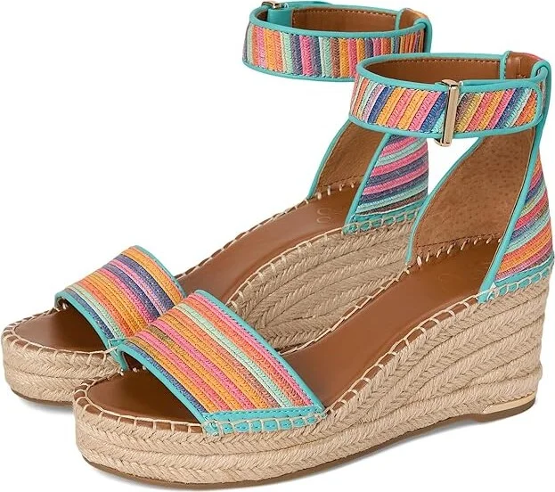 Franco Sarto Clemens Raffia Espadrille Wedge Heel Sandals Women's Sandals : 10 M, Leather