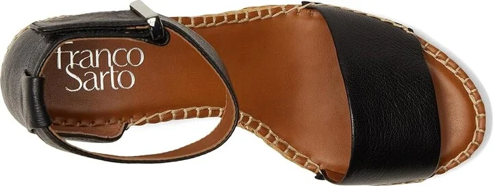Franco Sarto Clemens Raffia Espadrille Wedge Heel Sandals Women's Sandals Black Leather : 9.5 M, Leather/Suede - Image 2