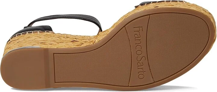 Franco Sarto Clemens Raffia Espadrille Wedge Heel Sandals Women's Sandals Black Leather : 9.5 M, Leather/Suede - Image 3