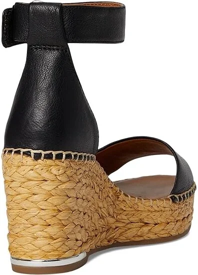 Franco Sarto Clemens Raffia Espadrille Wedge Heel Sandals Women's Sandals Black Leather : 9.5 M, Leather/Suede - Image 4