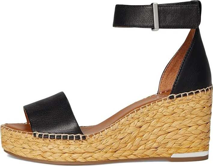 Franco Sarto Clemens Raffia Espadrille Wedge Heel Sandals Women's Sandals Black Leather : 9.5 M, Leather/Suede - Image 6