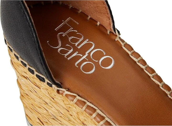 Franco Sarto Clemens Raffia Espadrille Wedge Heel Sandals Women's Sandals Black Leather : 9.5 M, Leather/Suede - Image 7