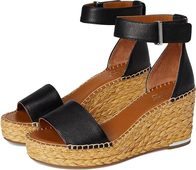 Franco Sarto Clemens Raffia Espadrille Wedge Heel Sandals Women's Sandals Black Leather : 9.5 M, Leather/Suede