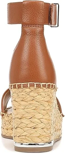 Franco Sarto Clemens Raffia Espadrille Wedge Heel Sandals Women's Sandals Cognac Brown Leather : 9.5 M, Leather/Suede - Image 4