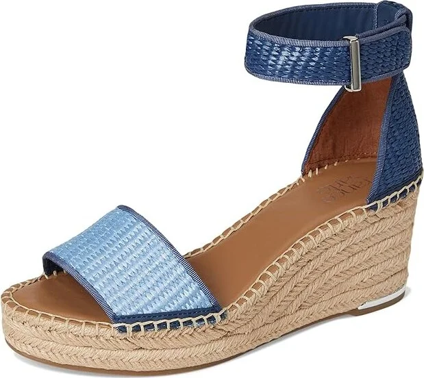 Franco Sarto Clemens Raffia Espadrille Wedge Heel Sandals Women's Sandals Denim Blue Raffia : 7 M, Rubber/Synthetic/Textile - Image 5