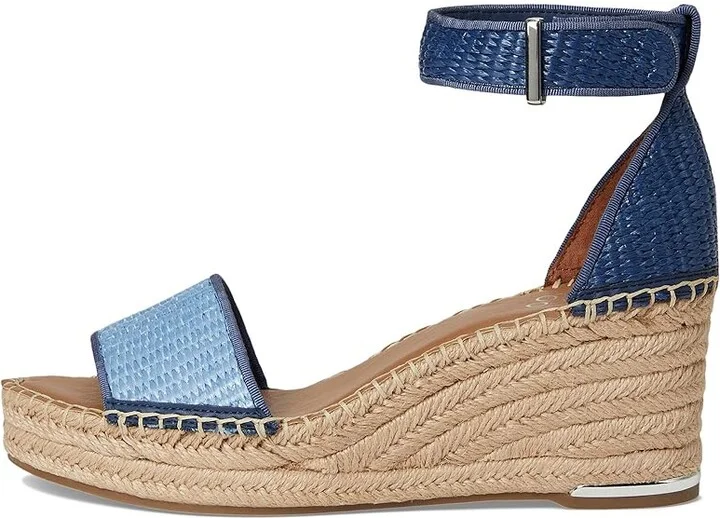 Franco Sarto Clemens Raffia Espadrille Wedge Heel Sandals Women's Sandals Denim Blue Raffia : 7 M, Rubber/Synthetic/Textile - Image 6