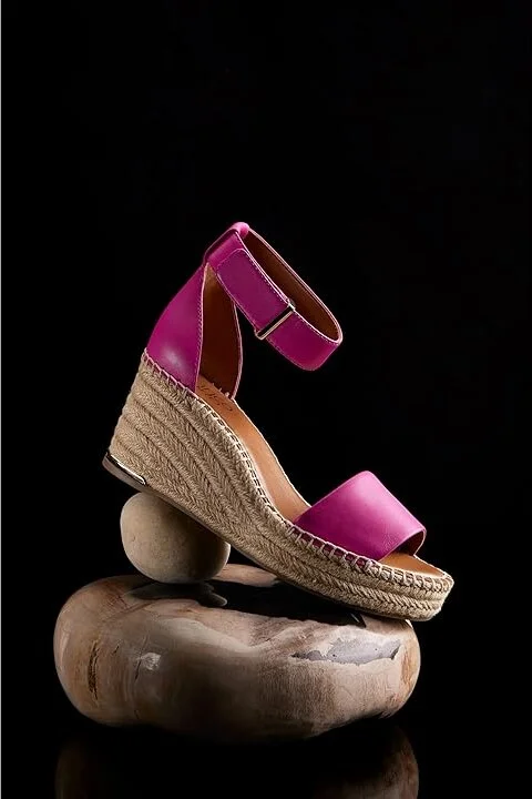 Franco Sarto Clemens Raffia Espadrille Wedge Heel Sandals Women's Sandals Pink Leather : 10 M - Image 5