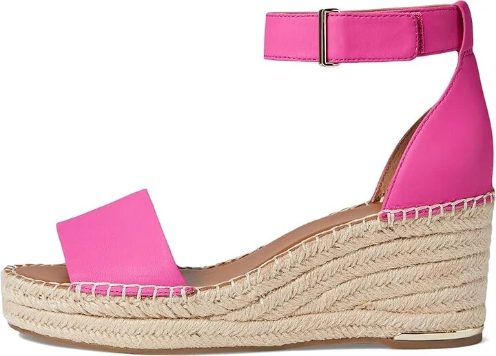 Franco Sarto Clemens Raffia Espadrille Wedge Heel Sandals Women's Sandals Pink Leather : 10 M - Image 6