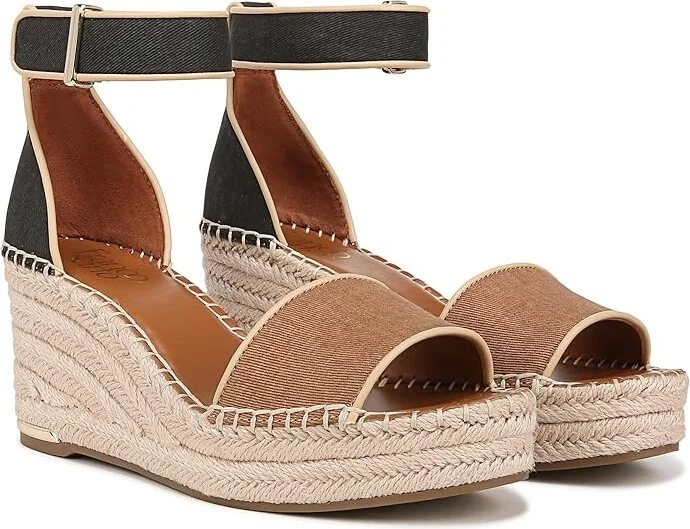 Franco Sarto Clemens Raffia Espadrille Wedge Heel Sandals Women's Sandals Tan/Black Fabric : 9.5 M, Leather/Suede