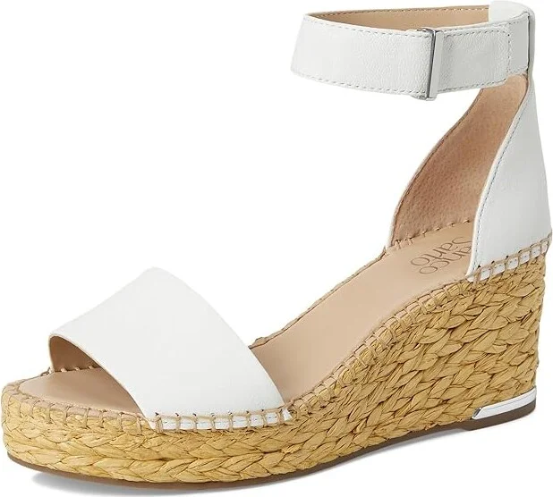 Franco Sarto Clemens Raffia Espadrille Wedge Heel Sandals Women's Sandals White Leather : 9.5 W, Leather/Suede - Image 5