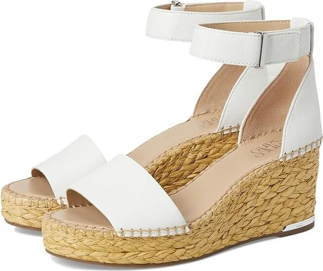 Franco Sarto Clemens Raffia Espadrille Wedge Heel Sandals Women's Sandals White Leather : 9.5 W, Leather/Suede