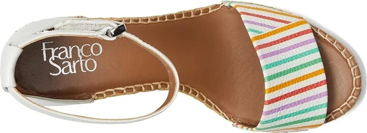 Franco Sarto Clemens Raffia Espadrille Wedge Heel Sandals Women's Sandals White Rainbow Stripe : 6 M, Leather - Image 2