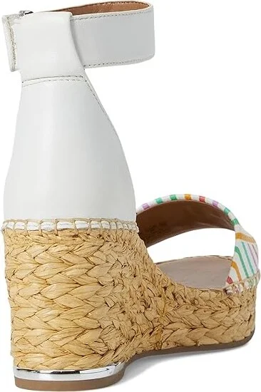 Franco Sarto Clemens Raffia Espadrille Wedge Heel Sandals Women's Sandals White Rainbow Stripe : 6 M, Leather - Image 4
