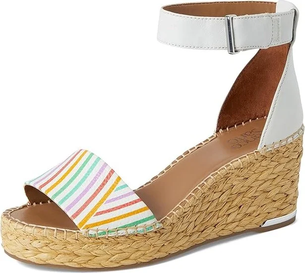 Franco Sarto Clemens Raffia Espadrille Wedge Heel Sandals Women's Sandals White Rainbow Stripe : 6 M, Leather - Image 5
