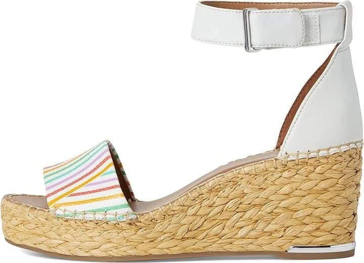 Franco Sarto Clemens Raffia Espadrille Wedge Heel Sandals Women's Sandals White Rainbow Stripe : 6 M, Leather - Image 6