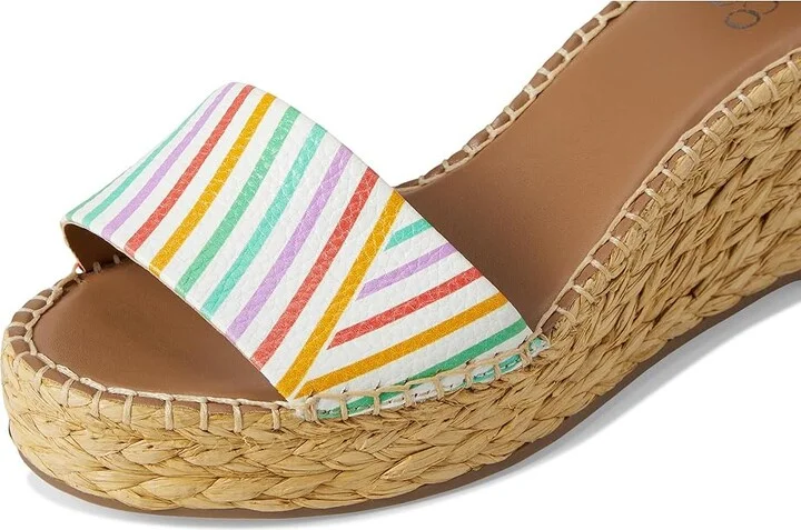 Franco Sarto Clemens Raffia Espadrille Wedge Heel Sandals Women's Sandals White Rainbow Stripe : 6 M, Leather - Image 7