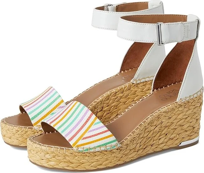 Franco Sarto Clemens Raffia Espadrille Wedge Heel Sandals Women's Sandals White Rainbow Stripe : 6 M, Leather