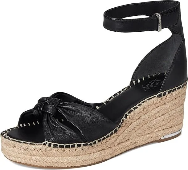 Franco Sarto Clementine Espadrille Sandals Women's Wedge Shoes Black : 8 M, Leather - Image 5