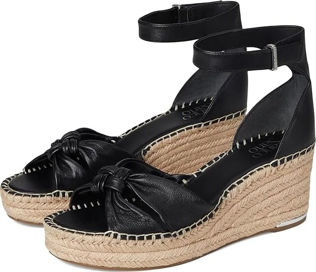 Franco Sarto Clementine Espadrille Sandals Women's Wedge Shoes Black : 8 M, Leather