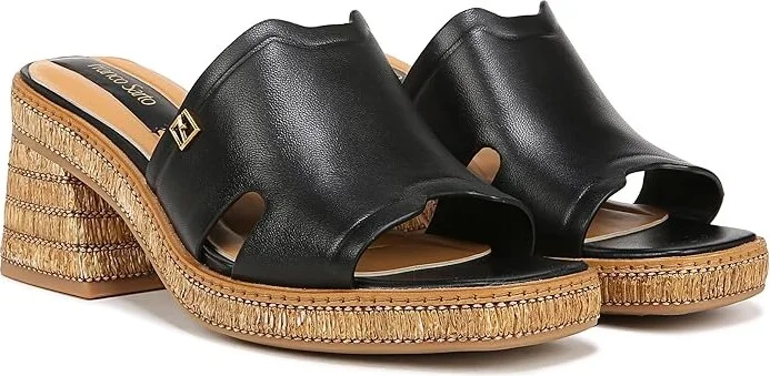 Franco Sarto Florence Fashion Slide Heeled Sandals Women's Sandals Black Leather : 9.5 M, Textile