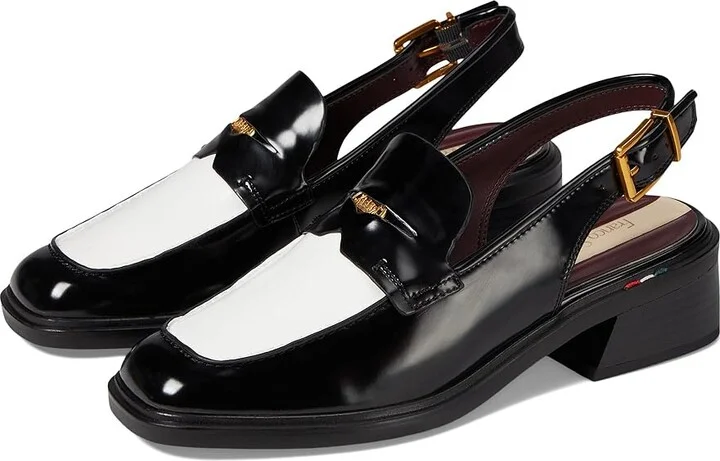 Franco Sarto Giada Slingback Loafers Women's Flat Shoes Black/White Gloss : 5.5 M, Faux Leather