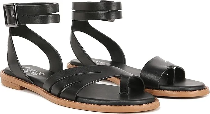Franco Sarto Greene Ankle Strap Flat Sandals Women's Sandals Black Leather : 5 M