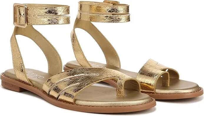 Franco Sarto Greene Ankle Strap Flat Sandals Women's Sandals Gold Metallic : 6.5 M, Leather