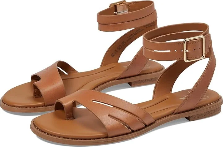 Franco Sarto Greene Ankle Strap Flat Sandals Women's Sandals Tan Brown Leather : 10 M
