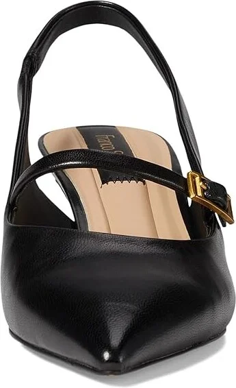Franco Sarto Khloe Pointed Toe Slingback Kitten Heel High Women's Heels Black Leather : 9 M - Image 2