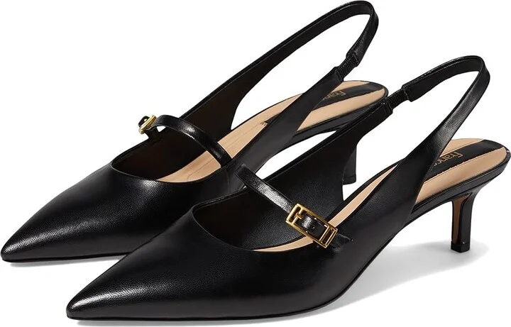 Franco Sarto Khloe Pointed Toe Slingback Kitten Heel High Women's Heels Black Leather : 9 M
