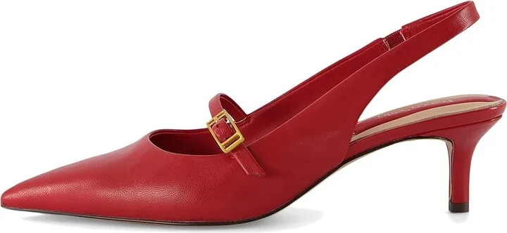 Franco Sarto Khloe Pointed Toe Slingback Kitten Heel High Women's Heels Cherry Red Leather : 8 M - Image 6