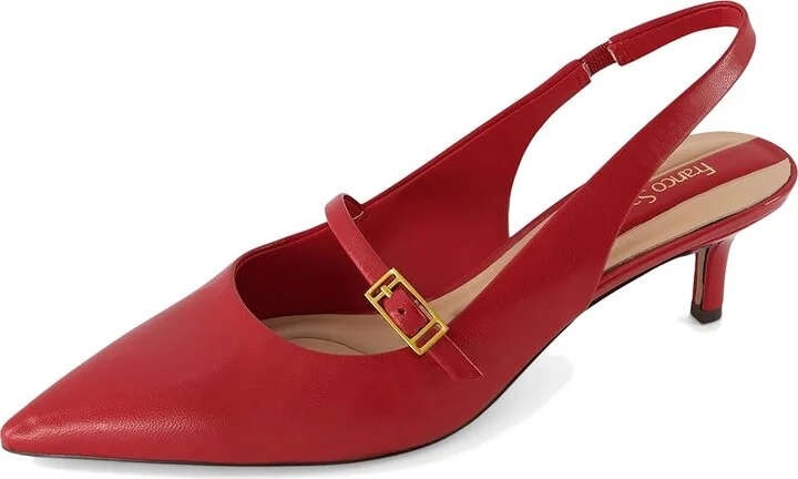 Franco Sarto Khloe Pointed Toe Slingback Kitten Heel High Women's Heels Cherry Red Leather : 8 M - Image 7