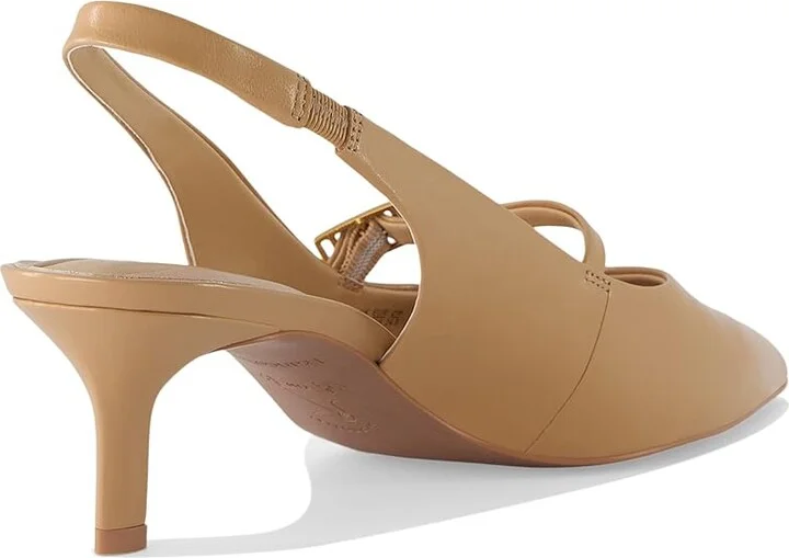 Franco Sarto Khloe Pointed Toe Slingback Kitten Heel High Women's Heels Nude Beige Leather : 7 M - Image 4