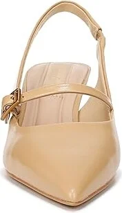 Franco Sarto Khloe Pointed Toe Slingback Kitten Heel High Women's Heels Nude Beige Leather : 7 M - Image 5