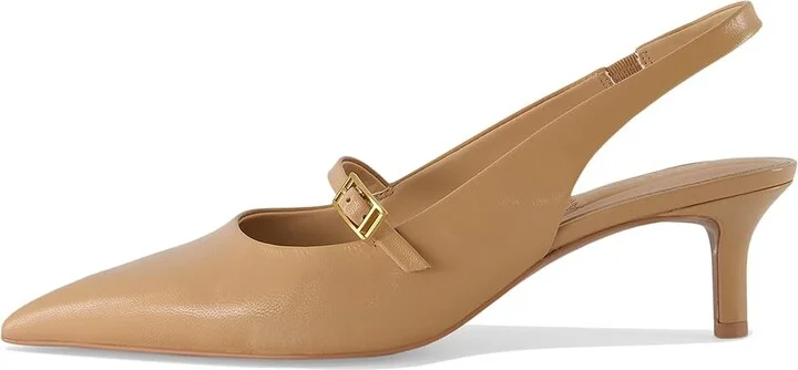 Franco Sarto Khloe Pointed Toe Slingback Kitten Heel High Women's Heels Nude Beige Leather : 7 M - Image 6
