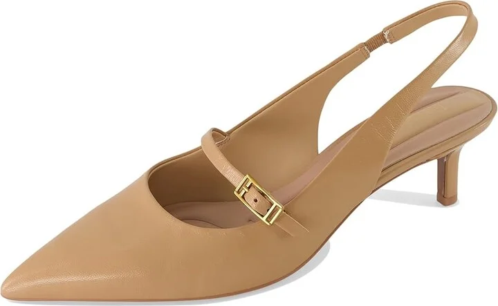 Franco Sarto Khloe Pointed Toe Slingback Kitten Heel High Women's Heels Nude Beige Leather : 7 M - Image 7