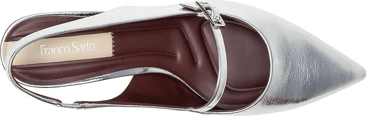 Franco Sarto Khloe Pointed Toe Slingback Kitten Heel High Women's Heels Silver Metallic : 6.5 W, Leather/Rubber - Image 2
